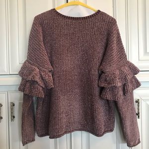 Mossimo mauve ruffle-sleeve chenille sweater sz XS